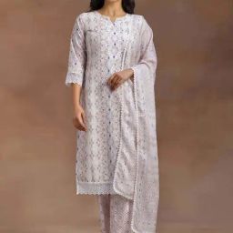 Libas Beige Printed Kurta Pant Set With Dupatta-image-40