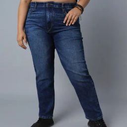 High Star Dark Blue Cotton Straight Fit Mid Rise Jeans-image-91