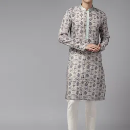 See Designs Men Printed Thread Work Pure Cotton Kurta with Pyjamas-17
