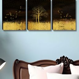 SAF Black & Gold-Toned 3 Pieces Floral & Botanical Wooden Wall Art-image-99