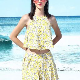 Sera Yellow Printed Top & Skirt Set-picture-45