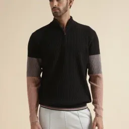 Andamen Black Regular Fit Colour Block Pullovers-image-16