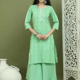 Jompers Geometric Printed Lace Work Round Neck Straight Kurta With Palazzos-picture-55