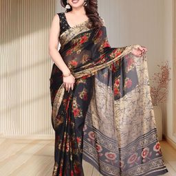 MAGNEITTA Floral Printed Pure Chiffon Saree-image-20