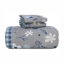 Innovative Edge Grey Floral Printed Cotton 210 TC King Bedsheet Set2.28m x 2.54m-image-62