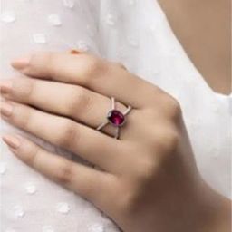 March by FableStreet 92.5 Sterling Silver Dark Pink Zircon Ring for Women-image-53
