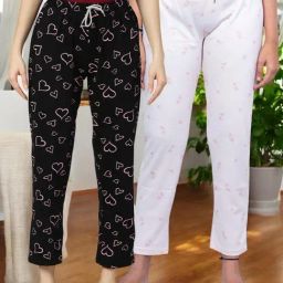 Kryptic Pink & Black Cotton Relaxed Fit Printed Lounge Pants - Pack of 2-image-74