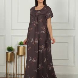 Sweet Dreams Brown Cotton Floral Night Dress-image-26