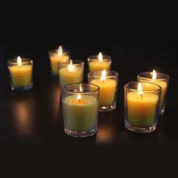 HOSLEY Yellow & Transparent Glass Citronella Candle - Set of 8-44