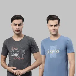 Vimal Jonney Anthra Grey & Blue Printed Lounge T-Shirt - Pack of 2-image-7