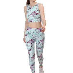 Soie Green Printed Sports Bra With Tights-picture-11