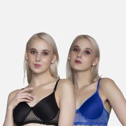 FIMS Black & Blue Lace Work Bras - Pack Of 2-15
