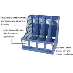 H&HGOLDI 4 Sections File Rack Plate Paper Magazine Holder Home Office Desk Book Sorter Storage Hanger Tidy Display Bin Desktop Shelf File Dividers Cabinet Document Tray Organizer Box (Black) image 5