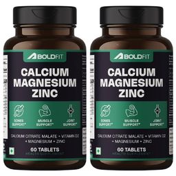 Boldfit Calcium Magnesium Zinc Supplement for Men & Women with Vitamin D2 & B12 Promote Strong Bones, Supports Muscle Function & Enhances Relaxation for Overall Wellness - 120 Tablets image 1