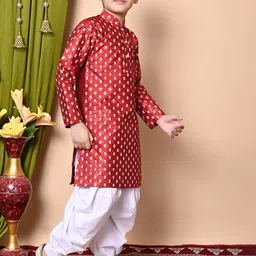 NFC CREATION Boys Embroidered Regular Sequinned Dupion Silk Kurta with Patiala image 3