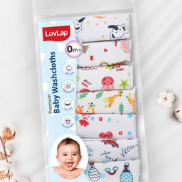 LuvLap Cotton Cherry Print Washcloths Pack of 7 -  White-25