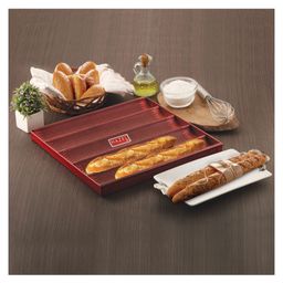 Hazel Long French Bread Tray Heavy Gauge 16x15 Aluminized Steel Non Stick Loaf Subway Mould Baguette Mold For Microwave Oven OTG Baking Pan - Red-image-38