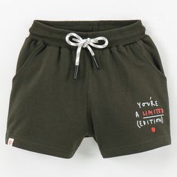 Sundae Kids Cotton Lycra Mid Thigh Length Shorts Text Print - Olive-picture-16