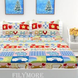 Filymore Happy Birthday kids double bedsheet for Kids Room Made with Microfiber One Double Bed Sheet with 2 Pillow Coverss - Multicolor-image-68