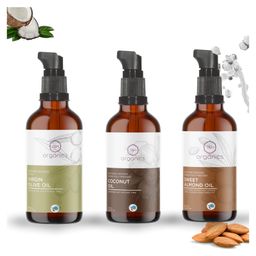T&H Organics 100 % Pure Certified Organic Olive Oil with Sweet Almond Oil & Cold Pressed Virgin Coconut Oil Combo - 100 ml Each-image-66