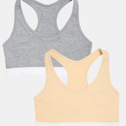SillySally Pack of 2 Solid Non Padded Non Wired Training Bra - Grey Beige-image-32