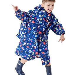 Little Surprise Box Full Sleeves Knee Lenght Hooded Stars And Planet Print Raincoat - Blue-image-41