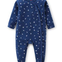 Babyhug Cotton Knit Full Sleeves Footed Sleep Suits Alphabet Print - Navy Blue-image-51