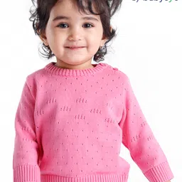 Babyoye Eco Conscious 100% Cotton Solid Full Sleeves Sweater - Pink-picture-12