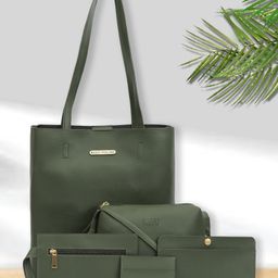 Bagsy Malone Women's Vegan Leather Stylish Tote Bag Pack of 5 | Ladies Purse Handbag-6