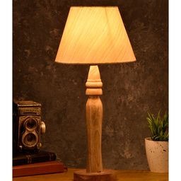 Green Girgit Round Lamp with Taper Off White Cotton Shade - Brown-13