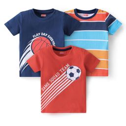 Babyhug Cotton Half Sleeves T-Shirt With Sports Graphics Pack of 3 - Multicolor-image-41