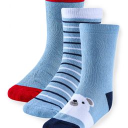 Cute Walk by Babyhug Anti-Bacterial Ankle Length Terry Socks with Stripes & Bear Design Pack of 3 - Blue-image-46