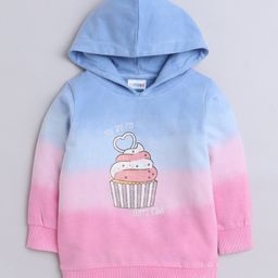 BUMZEE Cotton Looper Full Sleeves Cuppy Cake Printed Hooded Sweatshirt - Pink & Blue-image-53