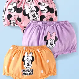 Babyhug Disney Interlock Knit Bloomers with Minnie Mouse Graphics Pack of 3 - Pink Orange & Purple-picture-11
