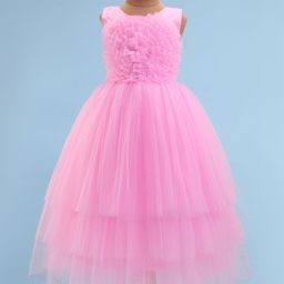 Bluebell Net Woven Sleeveless Party Gown With Floral Corsage - Pink-image-51
