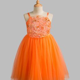 Toy Balloon Kids Net Sleeveless Floral Applique Detailed Dress - Orange-image-88