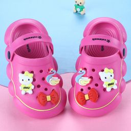 Cute Walk by Babyhug Clogs with Backstrap with Bow & Swan Appliques - Dark Pink-picture-22