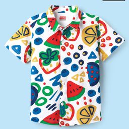 Babyhug Cotton Knit Half Sleeves Shirt With Tropical Theme Print - White-image-89