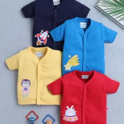BUMZEE Cotton Pack Of 4 Half Sleeves Space Theme Printed Jhablas - Yellow & Red-picture-8