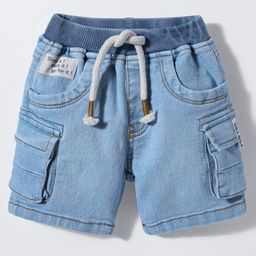 Little Kangaroos Knee Length Solid Denim Shorts With Adjustable Elastic - Blue-image-42