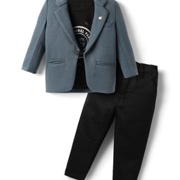Dapper Dudes Full Sleeves Self Designed Blazer With Typography Printed Tee & Pant Set - Teal Blue-image-72