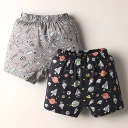 Revvo Junior Cotton Knit Boxers With Tricycles & Space Theme Print Pack Of 2 - Black & Grey-picture-12