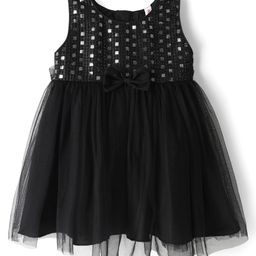 Babyhug Woven Sleeveless Mesh Party Dress with Yoke Embellishment - Black-image-5