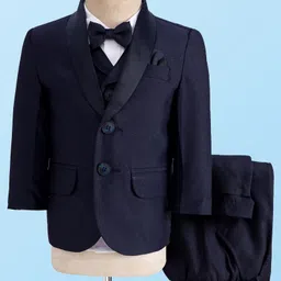 Babyhug Woven Four Piece Party Suit Set with Bow - Navy Blue-picture-39