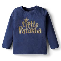 Doodle Poodle 100% Cotton Knit Full Sleeves T-Shirt with Little Patakha Glitter Print - Navy Blue-picture-31