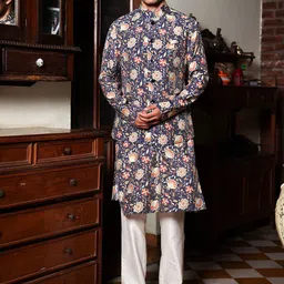 PATR Printed Mandarin Collar Neck Woven Nehru Jacket-33