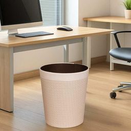 AARVI DECOR STUDIO Modern Stitched Design Faux Leather Cream Trash Bin-image-36