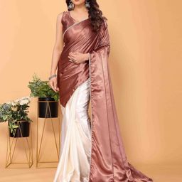 JULEE Colourblocked Satin Half and Half Saree-image-81
