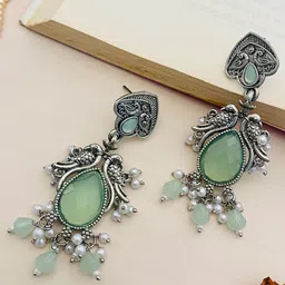 Anouk Silver-Plated Stones Studded And Beaded Teardrop Shaped Drop Earrings-picture-48