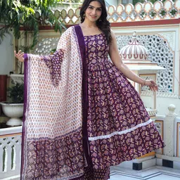 ELVISH JAIPUR Women Floral Printed Regular Phulkari Pure Cotton Kurta with Palazzos & With Dupatta-picture-5